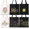1 Set DIY Stickerei Kreuzstich-Set Nadelmalerei Blumen Schwarzes Segeltuch Wiederverwendbare Damen-Einkaufstasche Handarbeit Nähzubehör