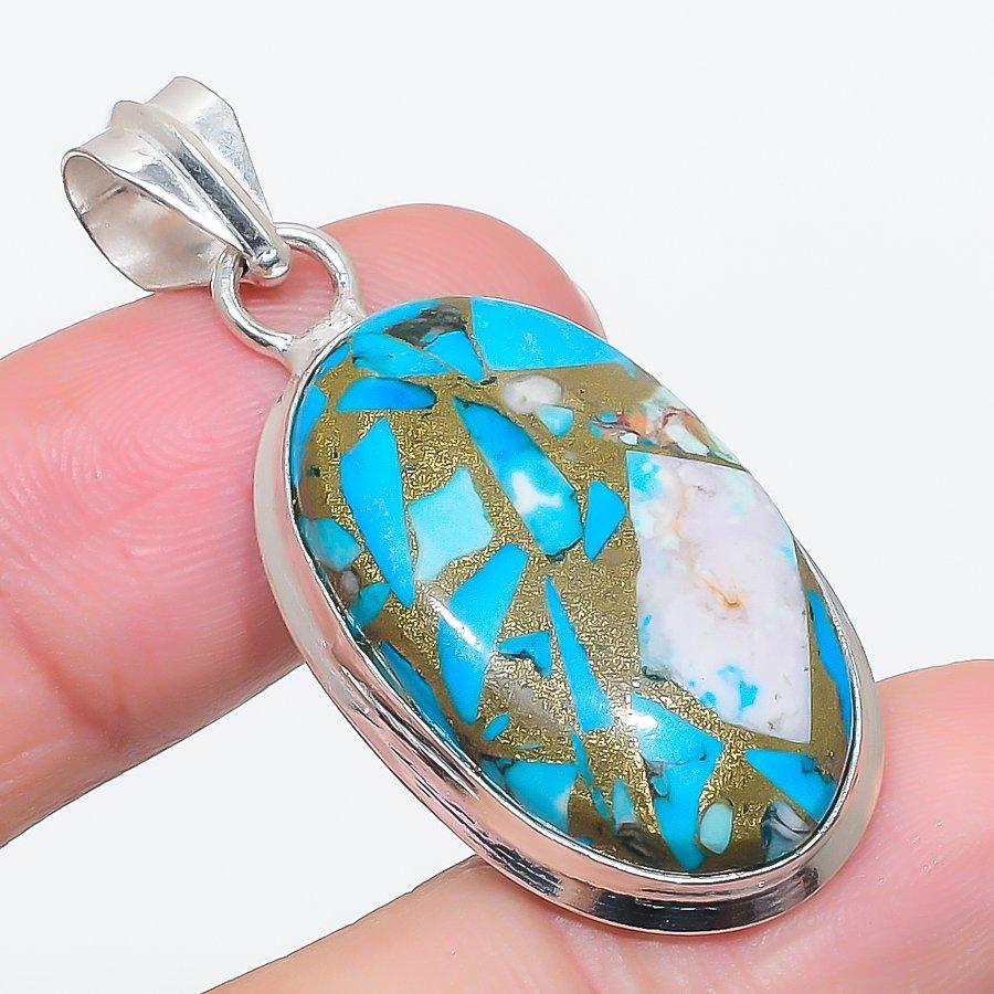 

Natural Copper Blue Turquoise 925 Sterling Silver Jewelry Pendant 1.81 w3N37