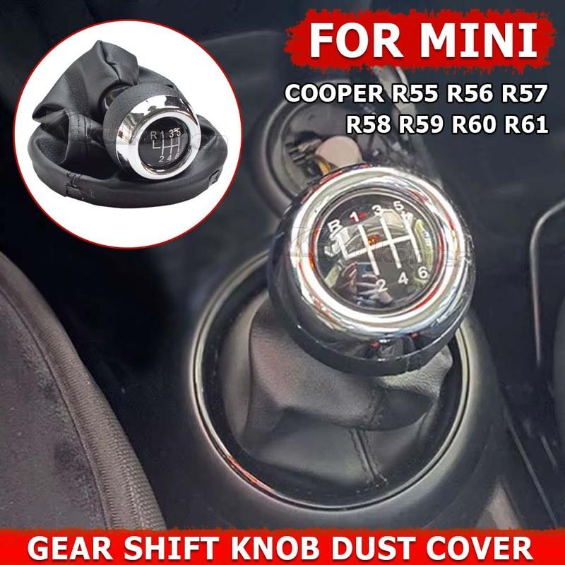 Manual 6 Speed Gear Shift Knob Shifter Lever Chrome + Black Leather Dust Cover For BMW MINI COOPER R55 R56 R57 R58 R59 R60 R61