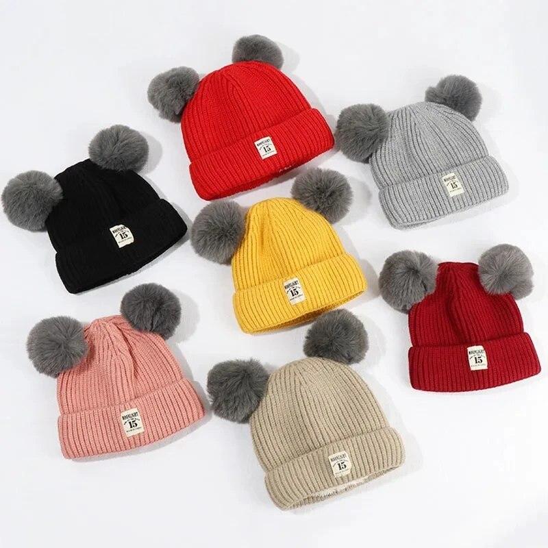 Wintermütze für Kinder, warm, Baby-Strickmützen mit Bommel, Kinder-Strickmütze, einfarbig, Kindermütze für Jungen und Mädchen, Zubehör