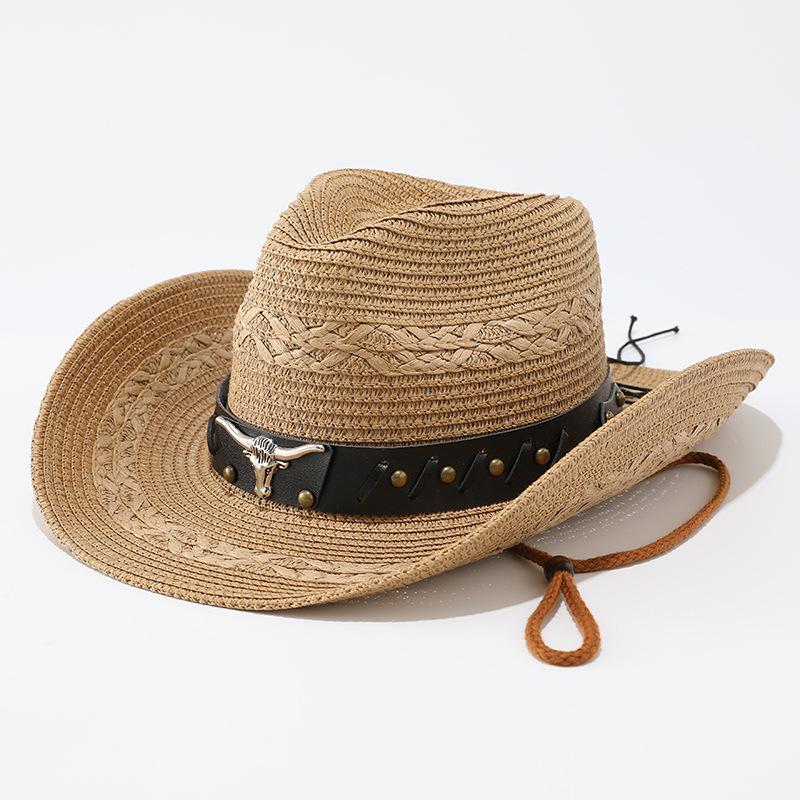 Western Cowboy Straw Hat Men's and Women's Outdoor Seaside Beach Hat Sunscreen Sun Hat Large Edge Belt Sun Hat