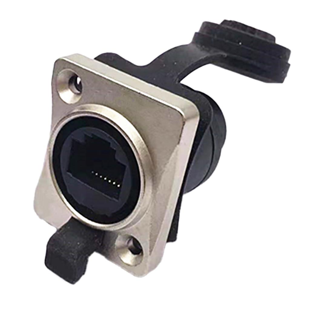 RJ45 Female Pass Through Connector with Cap Waterproof Stable Data Transmission Copper Industrial Network Socket Silver