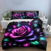 Colorful Rose Decoration Set Bedding Set with 1 Duvet Cover 2 Pillowcases Single Double King Queen, Gift