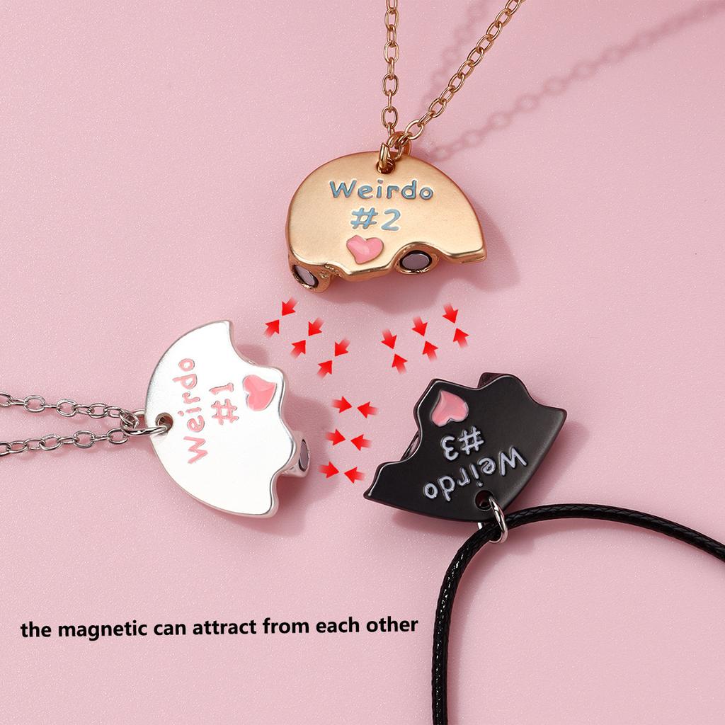 Children's Necklace Three-piece Girlfriend Love Splicing Magnetic Necklace Alloy Dripping Oil Heart-shaped Clavicle Chain