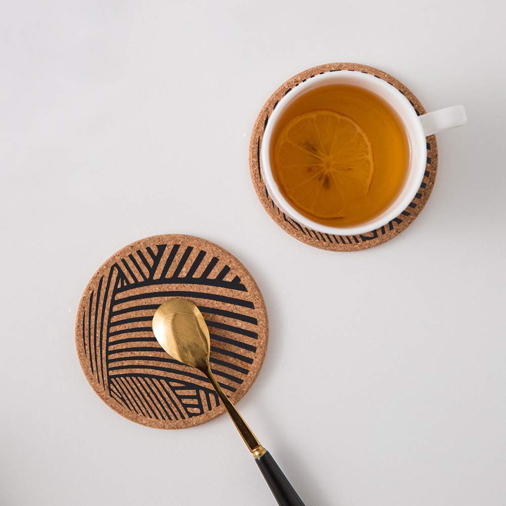 MinniLove Cork Coasters, Pack of 4, Water-Absorbent, Thick, Non-Slip, Round, Heat-Resistant, Durable, Perfect for Teahouses, Cafes, Restaurants,