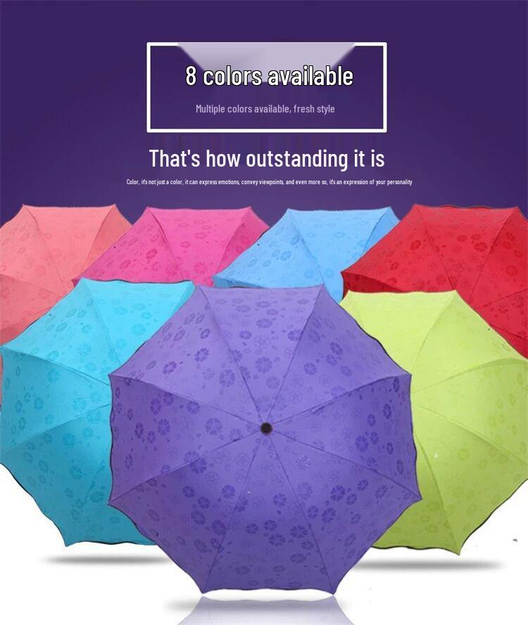 Women's Dual-Use UV Protection Umbrella: Water-Activated Blooming Design, Manual, Sun & Rain Parasol, Black Glue, Large Size.