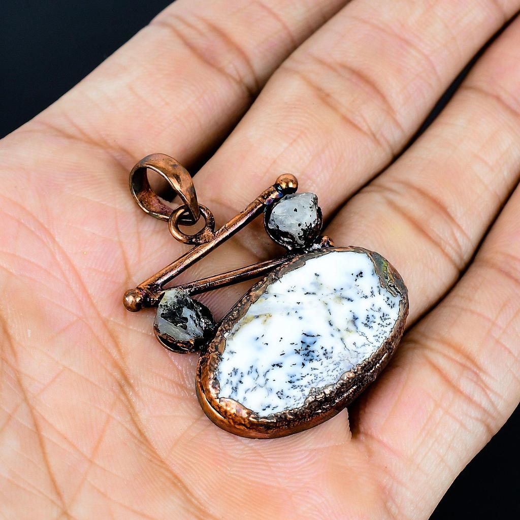 Dendrite Opal Copper Electroformed Pendant, Handmade Gemstone Jewelry Pendant Gift For Birthday