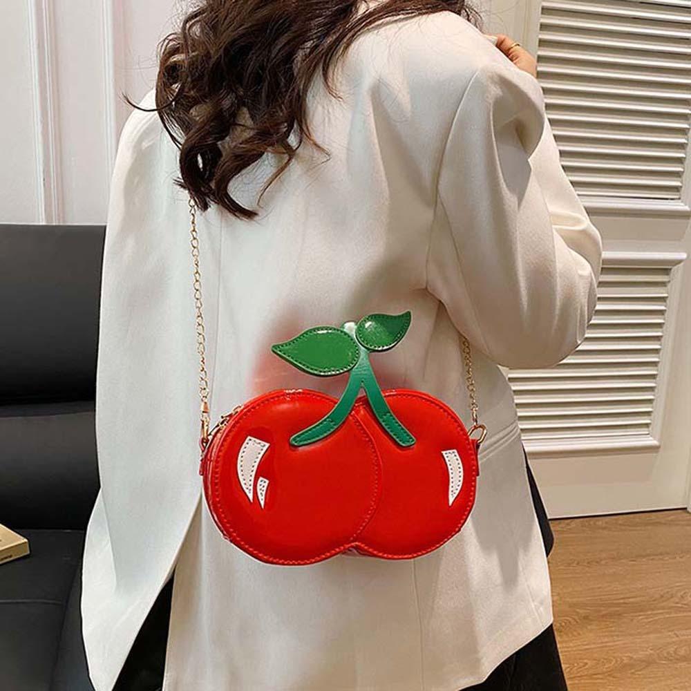 Waterproof Red Fruit Crossbody Bag Kawaii PU Shoulder Pouch Trendy Chain Cherry Shape Bag Vacation