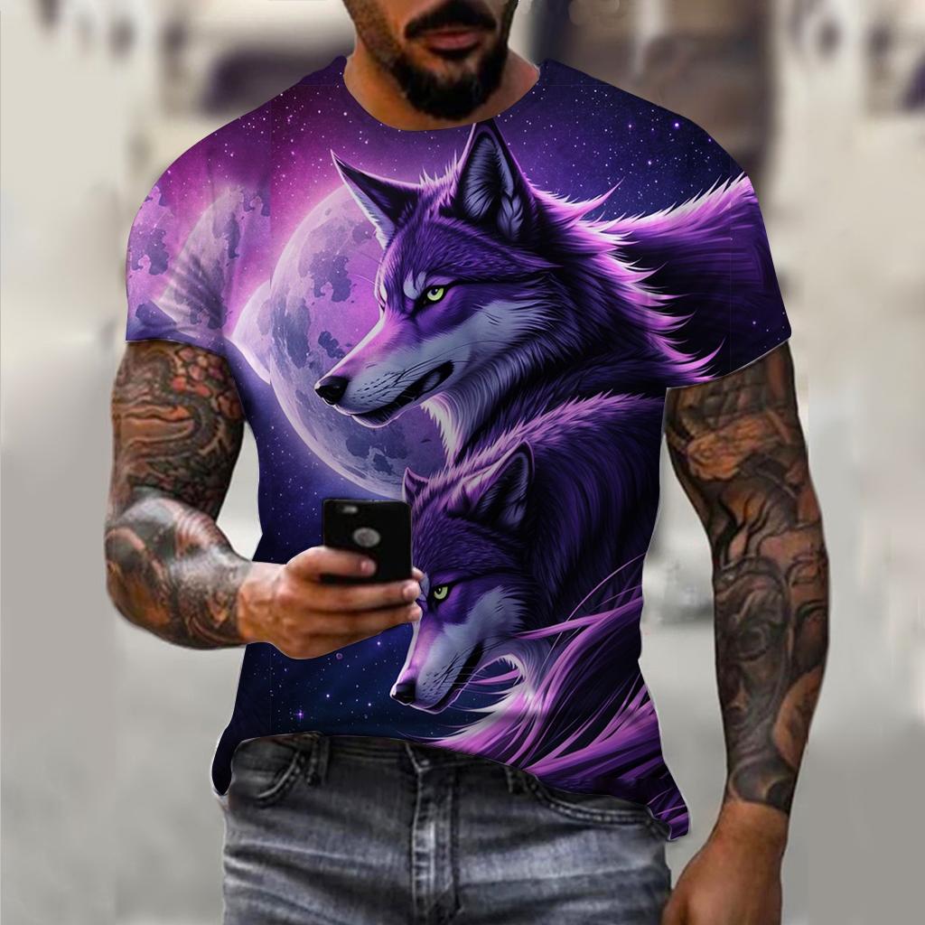 PLUS-size 3D Wolf Beast Print Men and Women Casual Short-sleeved T-shirt Round Neck Fashion Trend Cool Men's Daily New Clothing