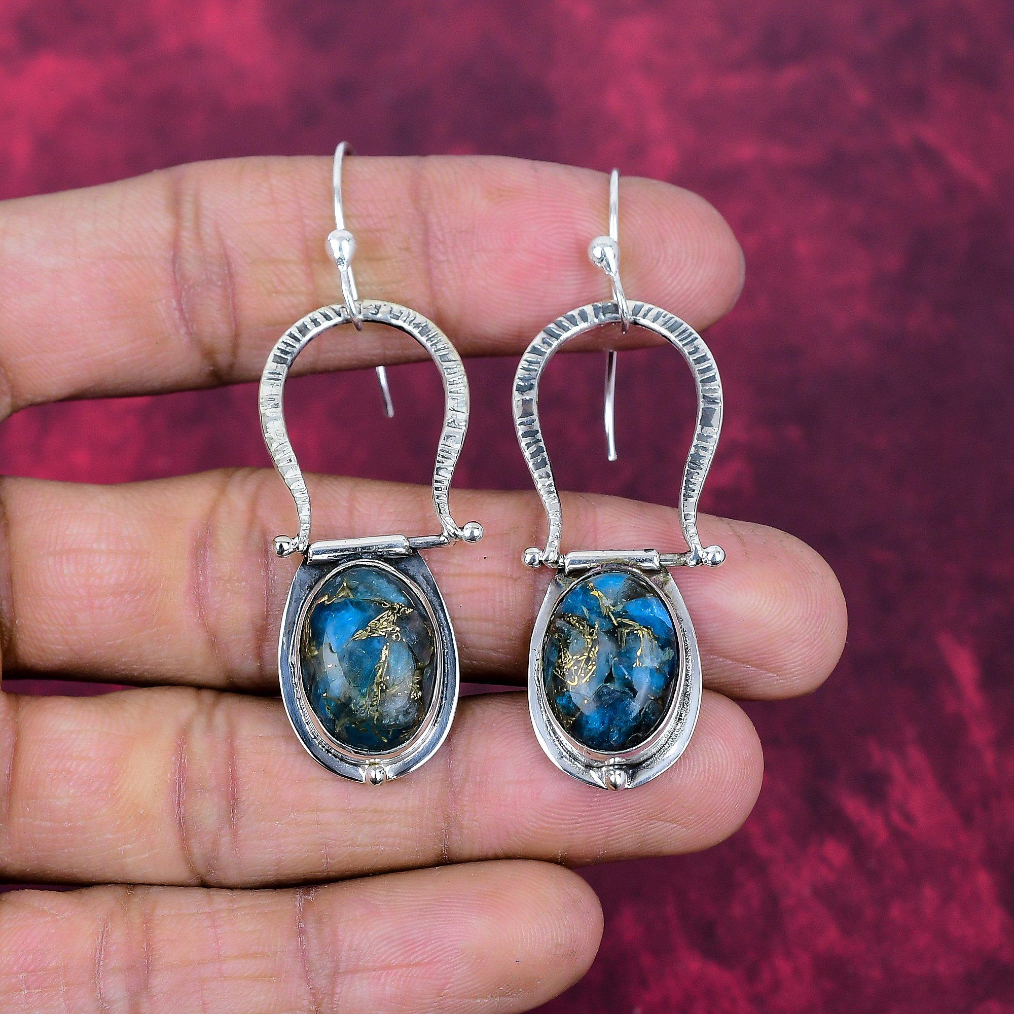 

Ювелирные изделия из медного неонового апатита, серьги из стерлингового серебра 925 пробы, ювелирные изделия из драгоценных камней ручной работы для женщин 2.63 Inches