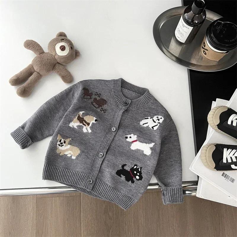 

Детские свитера с круглым вырезом Осень Новые с узором собаки Детская одежда Японские и корейские серые вязаные свитера Милый топ Кардиган 90CM серый