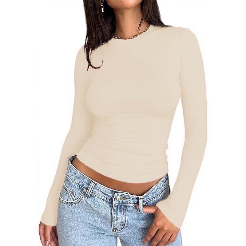 Solid Color round Neck Neck Long Sleeved Top Women Solid round Neck Long sleeve Top