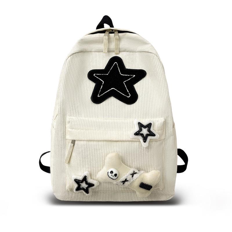 Star Women's Corduroy Backpack - Large Capacity, College Style for Junior & High School Students