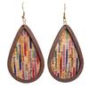 RSAMD Retro Vintage Print Cork Leather and Wood Teardrop Statement Women Earrings-#3