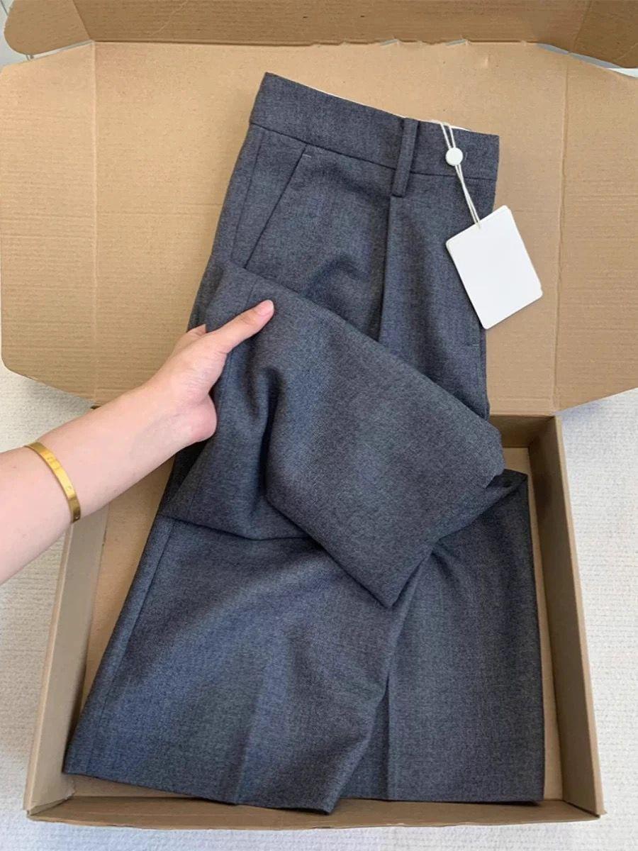 2026 Spring/Autumn Women s Deep Gray Wide-Leg Fine Wool Suit Pants S глубокий/серый
