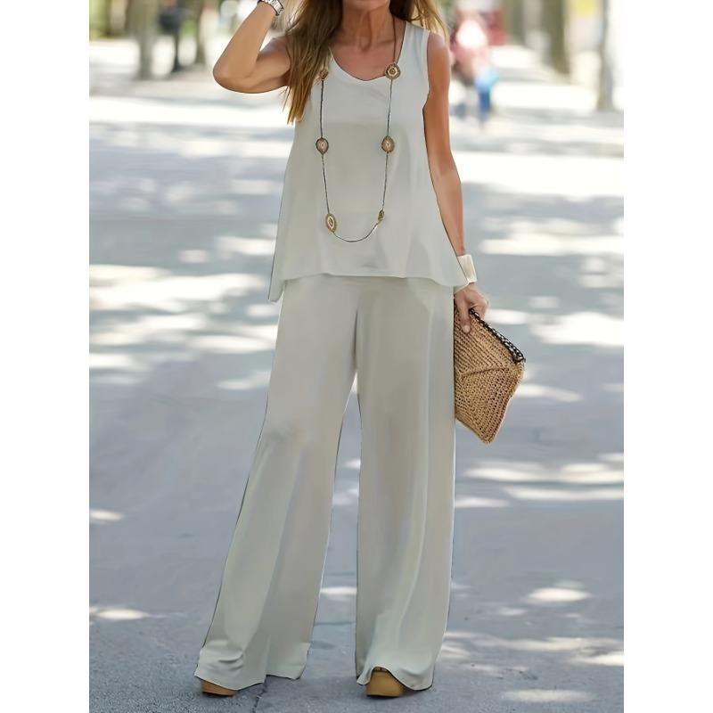 

Летний повседневный женский жилет с принтом, топ без рукавов, свободные эластичные брюки с высокой талией, брюки, костюм из двух частей S белый