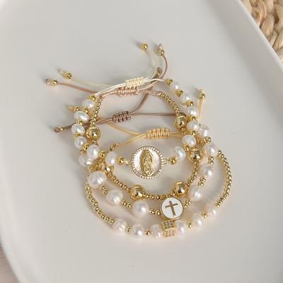 Natural Pearl Bracelet For Women Fashion Virgin Mary Guadalupe Jewelry 18 K Gold Plated Waterproof Bracelets Pulseras