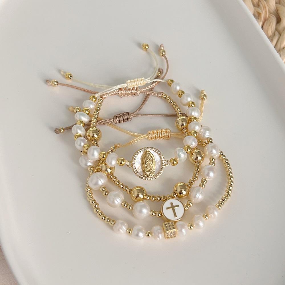 Natural Pearl Bracelet For Women Fashion Virgin Mary Guadalupe Jewelry 18 K Gold Plated Waterproof Bracelets Pulseras