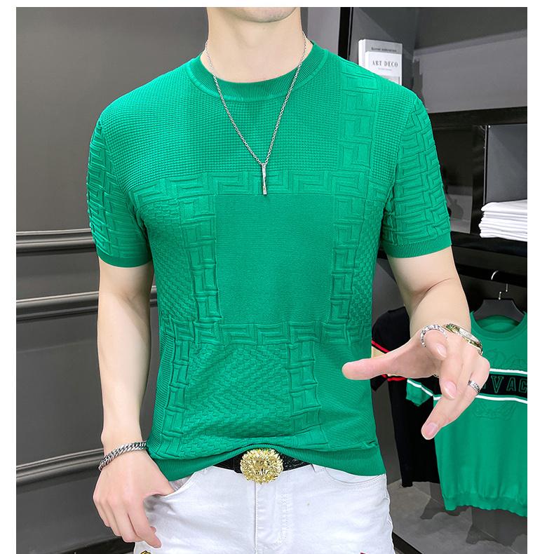 

Мужчины Большой сплошной цвет Лето Тонкий Круглый Вырез ТрикотажНый Короткий Рукав