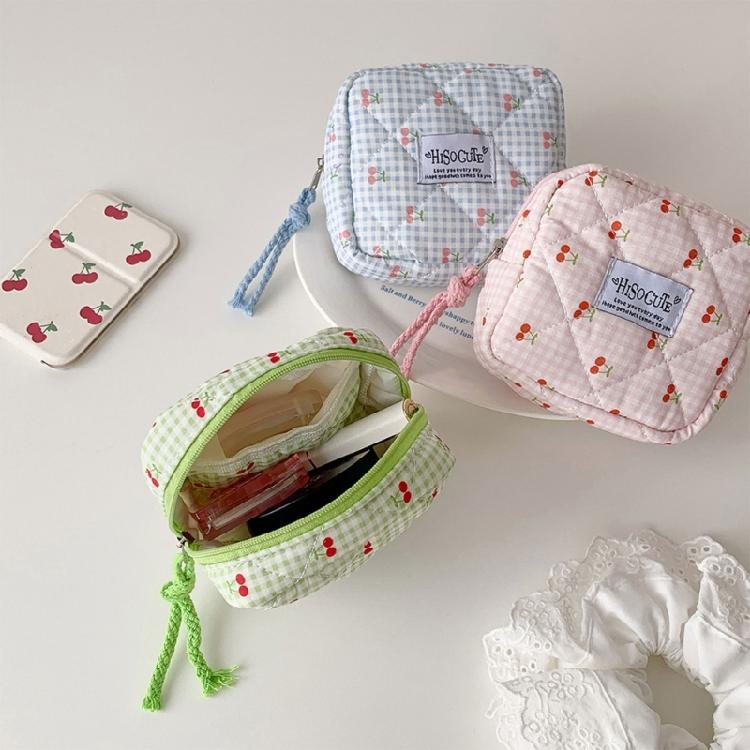 Cherries Decoration Sanitary Pad Storage Bag Water Resistant Practical Polyester Organizer For Travel Cosmetic