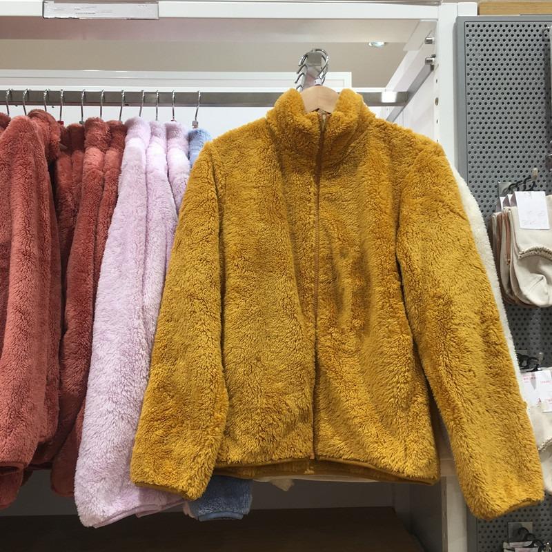 Autumn Winter Long Fleece Coral Fleece Cardigan Stand Collar Polar Fleece Jacket Warm Plush Coat Women