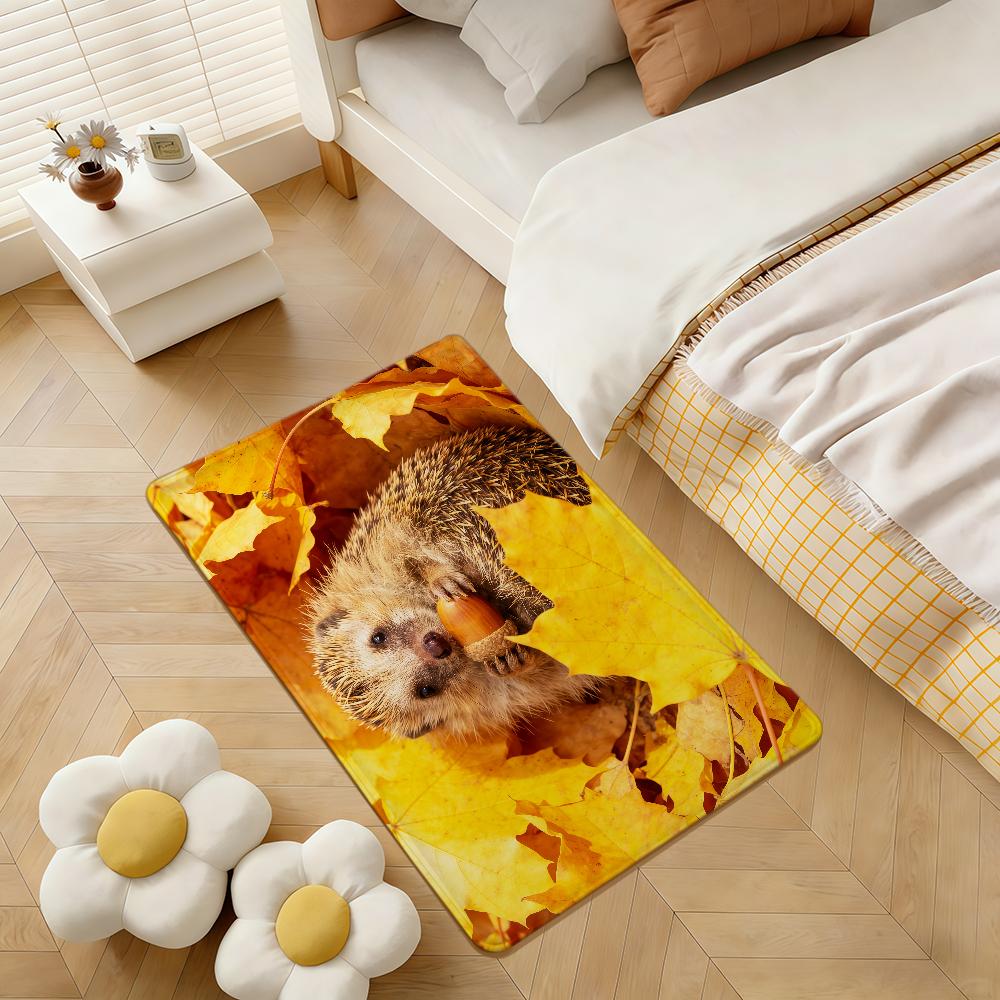 Fashion Autumn Leave Cute Hedgehog Family Bedside Rug Kitchen Bath Floor Mat Hallway Balcony Carpet Entrance Doormat Decor Home