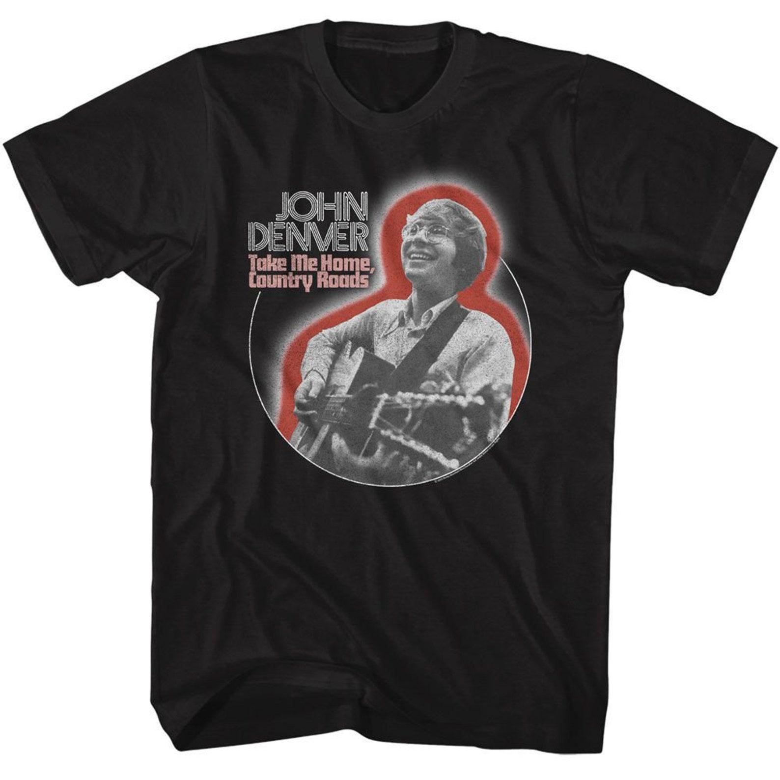John Denver Playing Guitar Circle Black T-Shirt 4XL