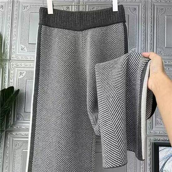 Autumn 2025 Women's High-Waist Wide-Leg Herringbone Knit Wool Pants – Loose, Floor-Length, Casual Outerwear