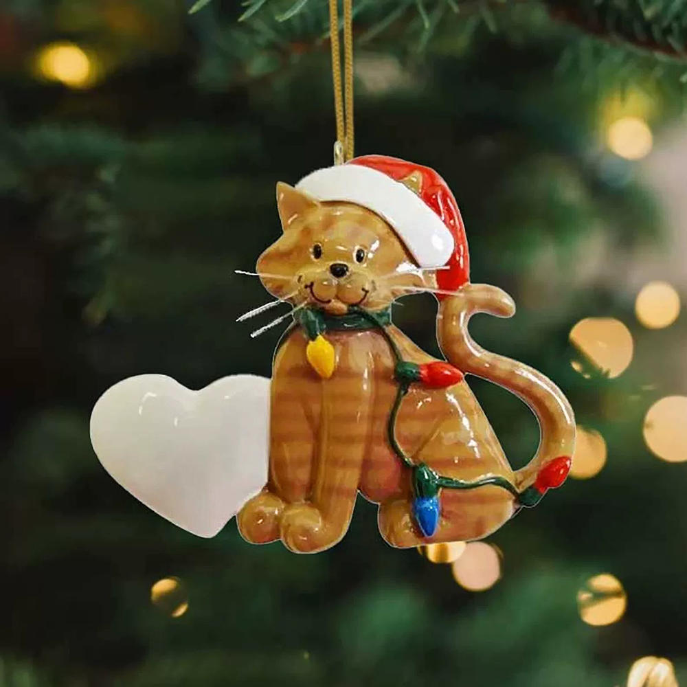1PCS Christmas Tree Pendants Acrylic Cute Cat Hanging Ornaments for Wall Xmas Tree Decorations Party Supplies New Year Gifts