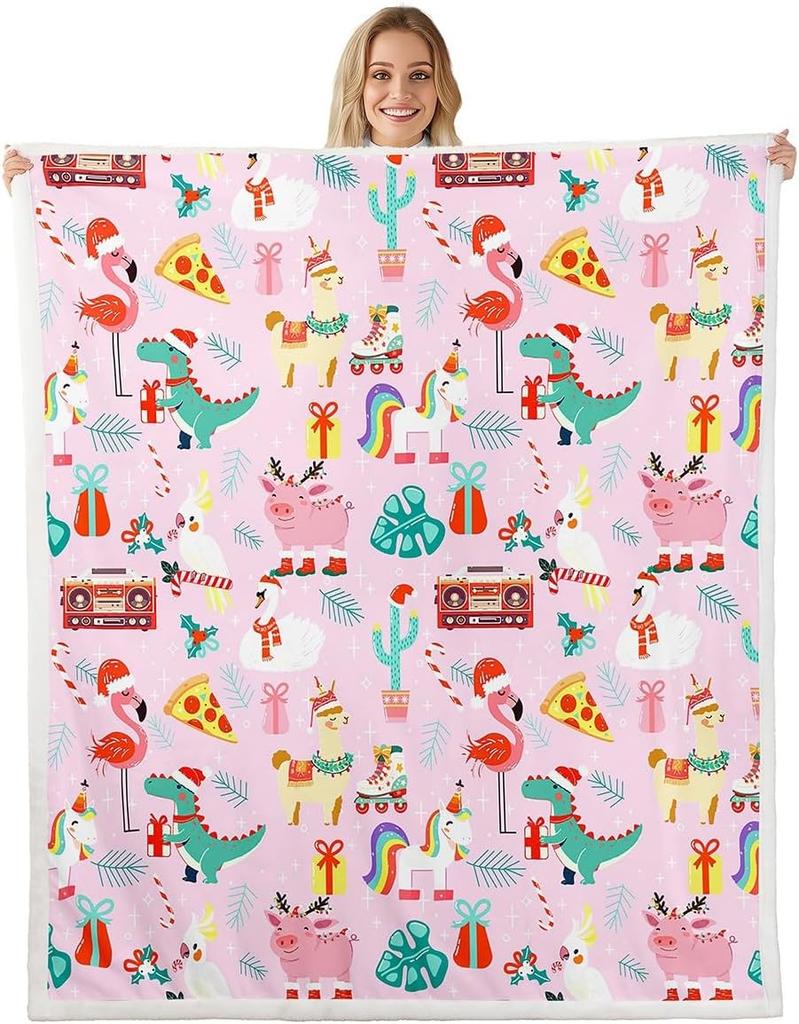Cartoon Santa Claus Blankets,Merry Christmas Throw Blanket for Kids Girls Boys Teens Room Decor,Snowflake Gingerbread Fleece