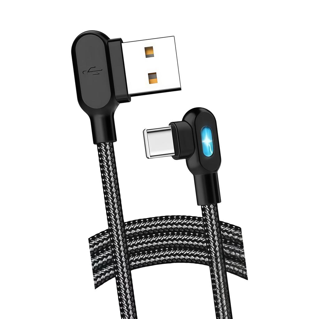 High Strength 90 Degree USB C Cable Reinforced Nylon Braided Cord Supports Quick Charge Ideal For Gaming And Daily Use