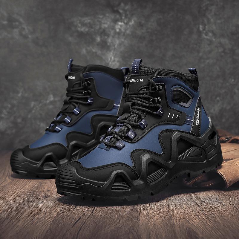 

Большого размера уличная спортивная нескользящая обувь для путешествий износостойкая обувь для хайкинга мужская на толстой подошве средней высоты мужская обувь 46 синий