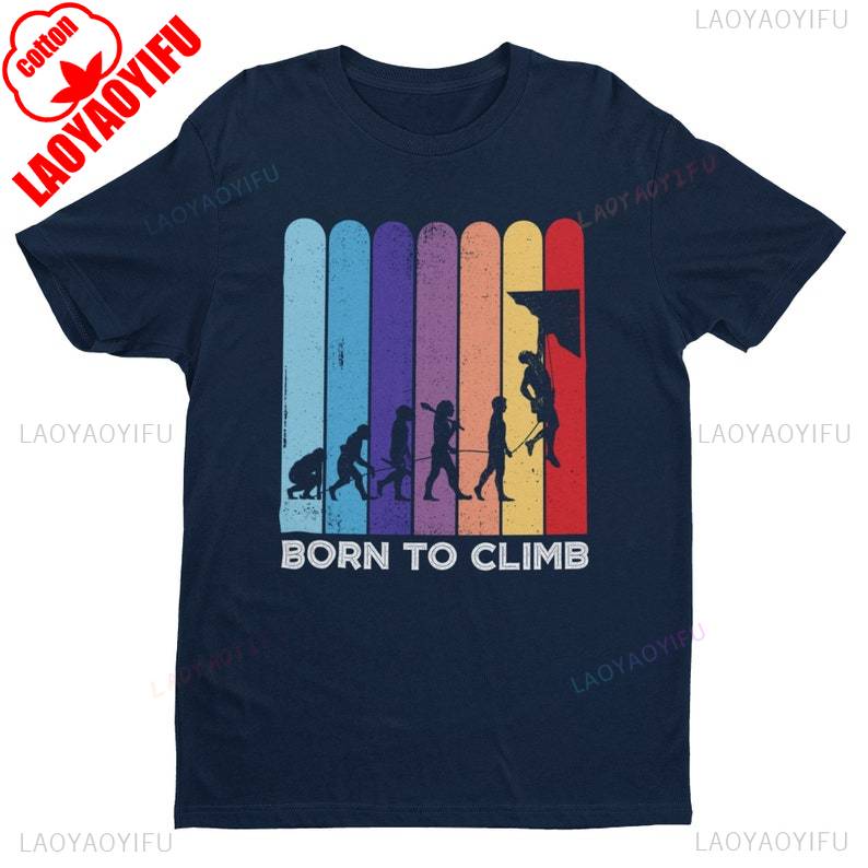 Born To Climb Evolution of Rock Climbing Shirt From Ape Through Prehistoric Man To Climber Climbing A Cliff EV1 Graphic T Shirts S