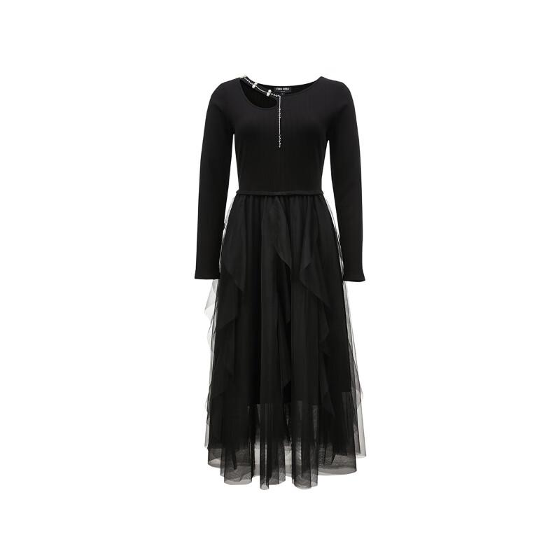 VEROMODA Elegant Slimming Cutout Mesh Long Sleeve Little Black Dress