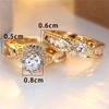 Luxury Female Crystal Rose Red Round Zircon Stone Engagement Ring Set Cute Black Gold Color Wedding Jewelry For Women