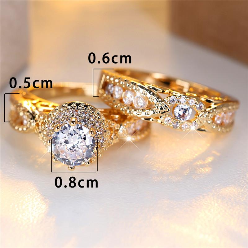Luxury Female Crystal Rose Red Round Zircon Stone Engagement Ring Set Cute Black Gold Color Wedding Jewelry For Women