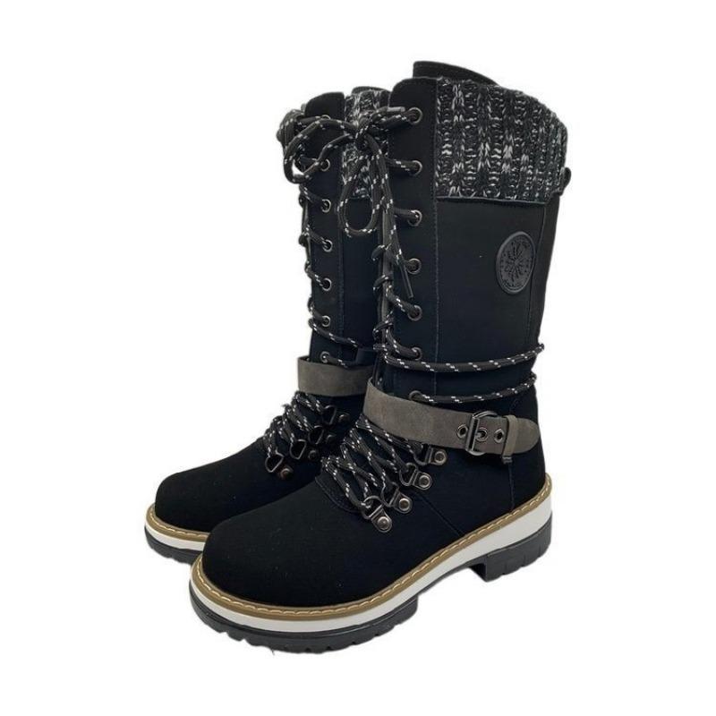 Damenstiefel in Übergröße, mittelhoch, Herbst und Winter, neu, Keilabsatz, dicker Absatz, Wollmix, Martin-Stiefel, wish