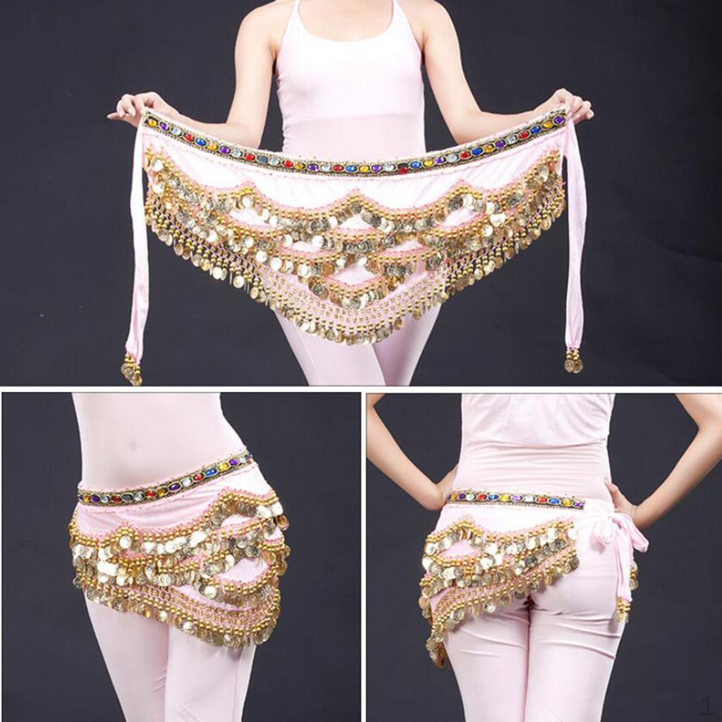 

Fashion Style Velvet Dangling Coins Belly Dance Triangle Hip Scarf рожевий