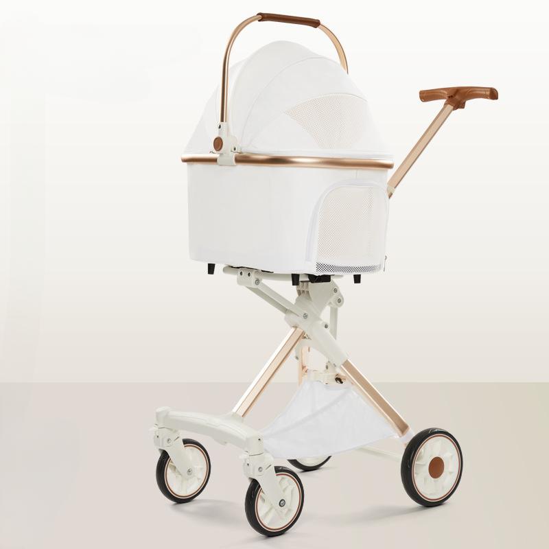 Lightweight Four-wheel Pet Stroller Foldable Cat Stroller Portable Multifunctional Carrying Basket Outdoor Travel Pet Supplies