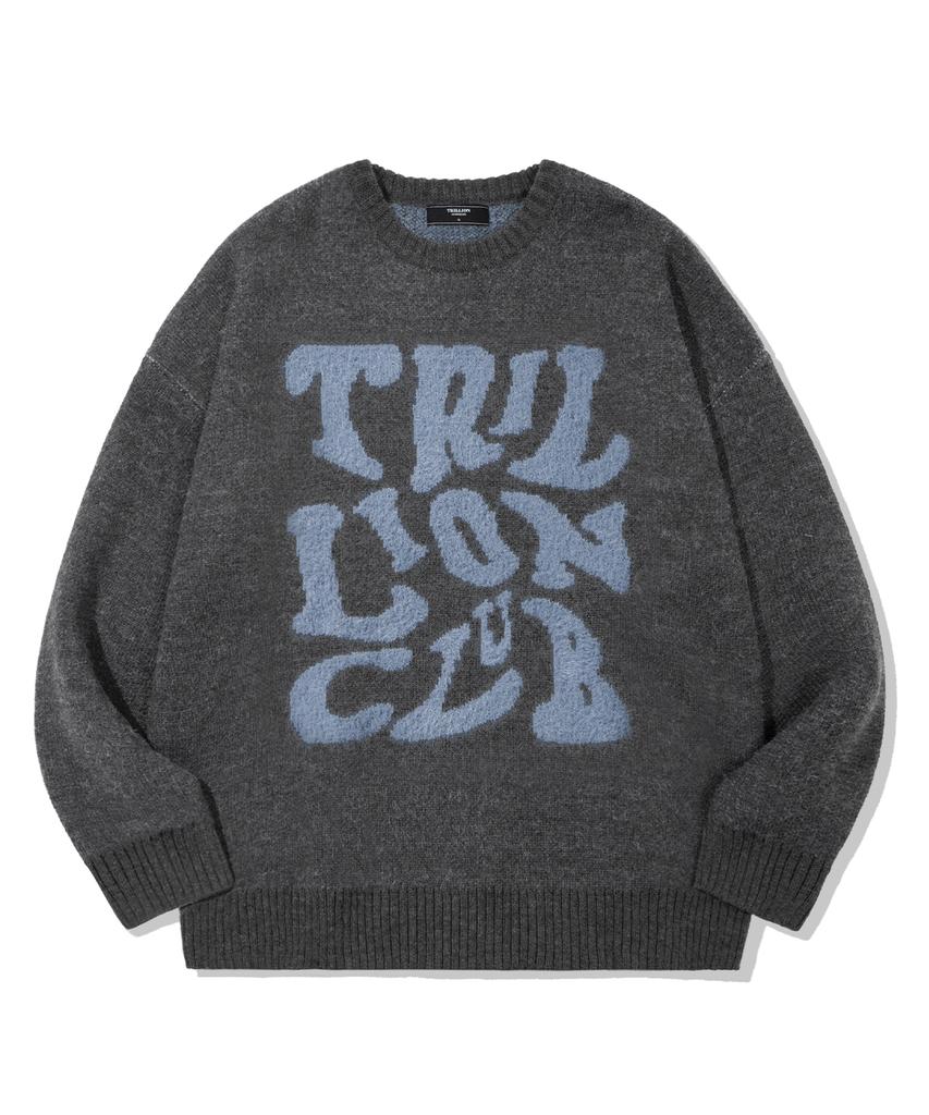 TRILLION Hairy Graphic Logo Oversized Jacquard Knit (Charcoal)