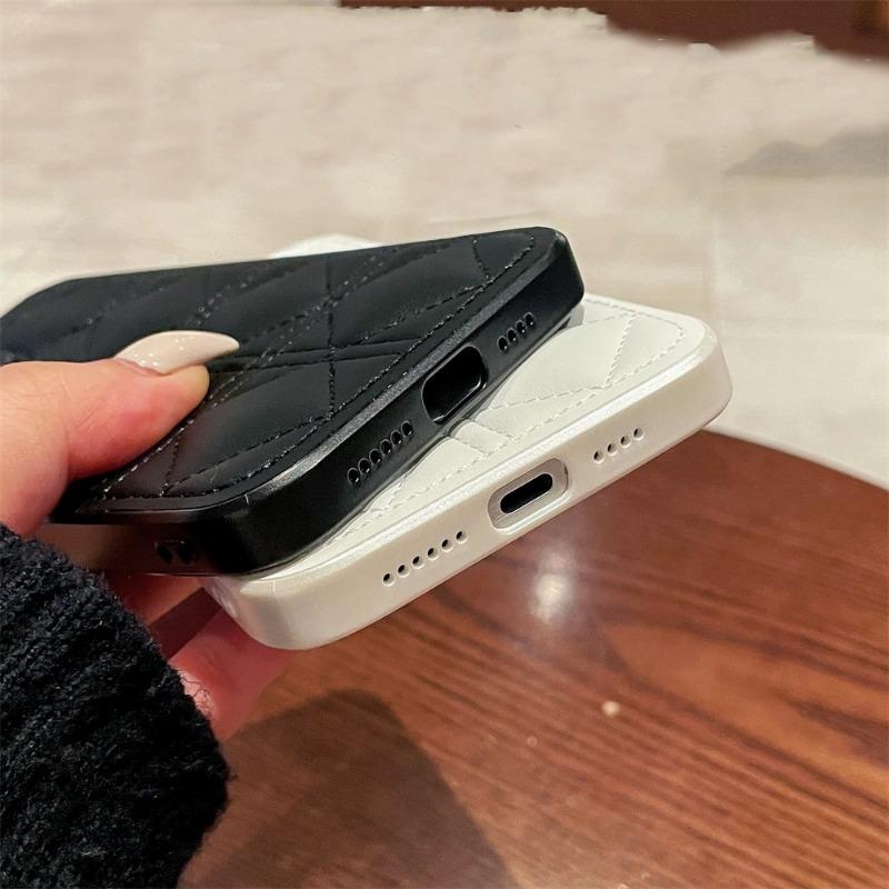 Plated Leather PU Plaid Grid Pattern Phone Case for iPhone 16 Plus and Pro Max
