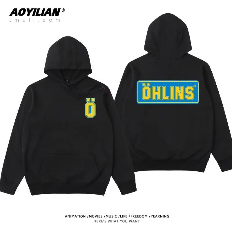 Autumn Winter Men Suspension Car Motorcycle Sport Racing Ohlins Shock Hoodies Long Sleeves Thermal Sweatshirt Ladies Unisex
