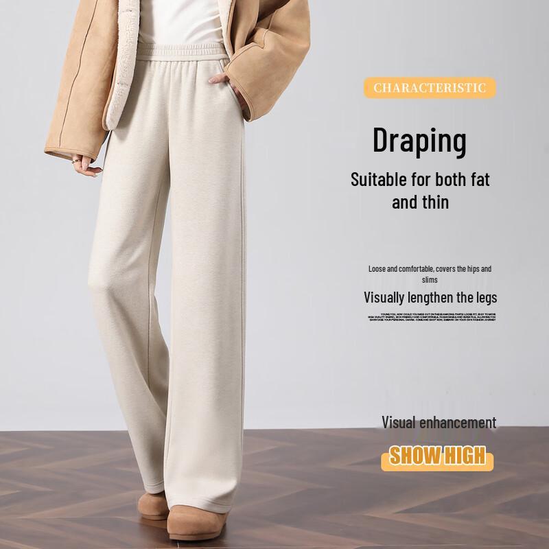 Hstyle Women's Wool Blend High-Waist Wide-Leg Trousers