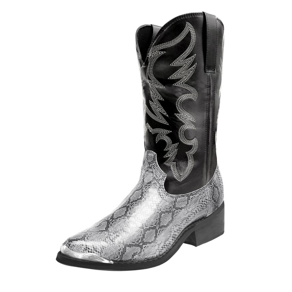 Men's Boots Designer Snake Pattern Mid-calf Boots Classics Embroidered Men's Western Cowboy Boot Pointed Toe Leather Boots Botas