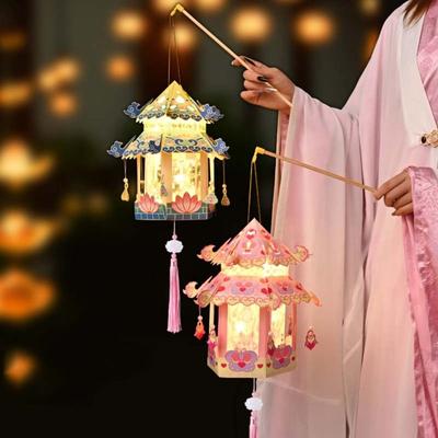 3D Middle Autumn Festival Lantern Rabbit Paper Children DIY Lantern Material Kit PP Cartoon Ancient Style Handheld Lantern Gift