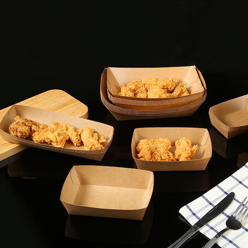 Kraft Paper Food Tray Heavy-duty Food Boat Trays Disposable Service Basket for Fried Chicken Snacks Fries Tacos BBQ Party Tableware Kitchen Tools