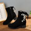 Women's Autumn Winter High Top Embroidered Boots Block Heel Round Toe Ethnic Style Modern Boots Soft Soft Zippers Ankle Boots