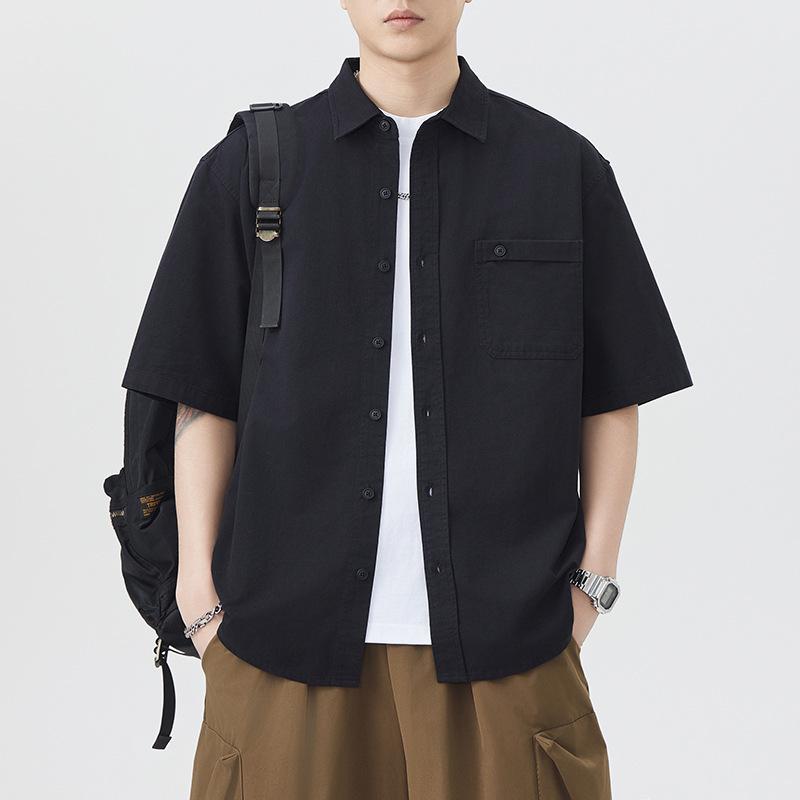 New Summer Pure Cotton Short-sleeved Shirt for Men's Japanese Simple Light Business Shirt American Style