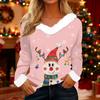 Women's T Shirt Tee Christmas Shirt Long Sleeve Party Christmas Print Fleece Collar V Neck Top