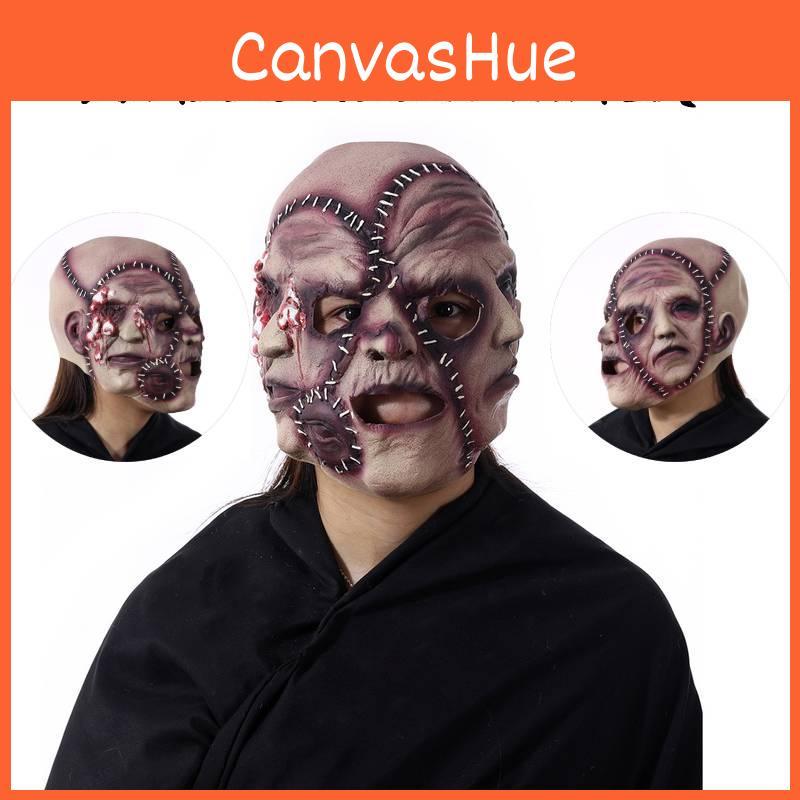 Halloween Party Latex Dreigesichtige Geistermaske Realistische Horror Gesichts Kopfbedeckung